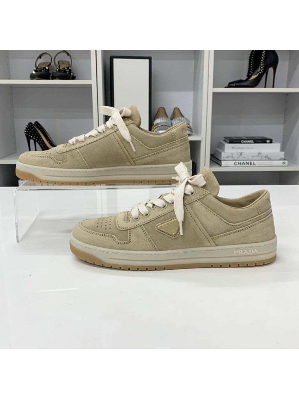 Prada Downtown Logo Delave Suede Sneakers Beige - Picture 3 of 10